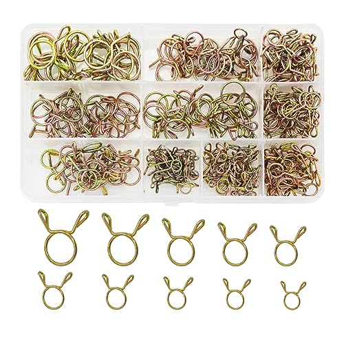 JNNJ 250 Pièces Clip à Ressort pour Tuyau, 5-14 mm Clip à Ressort Tuyau Serre-Joints, Collier de Serrage à Ressort en Acier, pour Air Tuyaux, Eau Tuyaux, Silicone Tubes