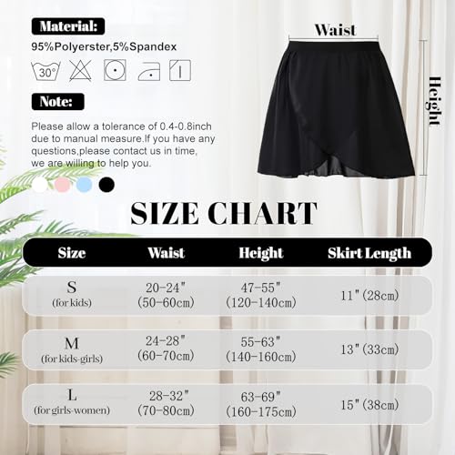 Soudittur Jupe de Danse Classique en Mousseline de Soie Jupes Portefeuille Ballet avec Ceinture Elastique pour Filles Femmes Adultes (M, Noir) – vue 4