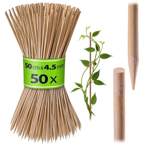 KADAX Bambusst&auml;be 50cm x 4.5mm, 50er Set, Pflanzst&auml;be aus Bambus, Holzst&auml;be als Pflanzenst&uuml;tze f&uuml;r Setzlinge, Blumenst&auml;be, Rankhilfe f&uuml;r Pflanzen, Rankst&auml;be (Natur)