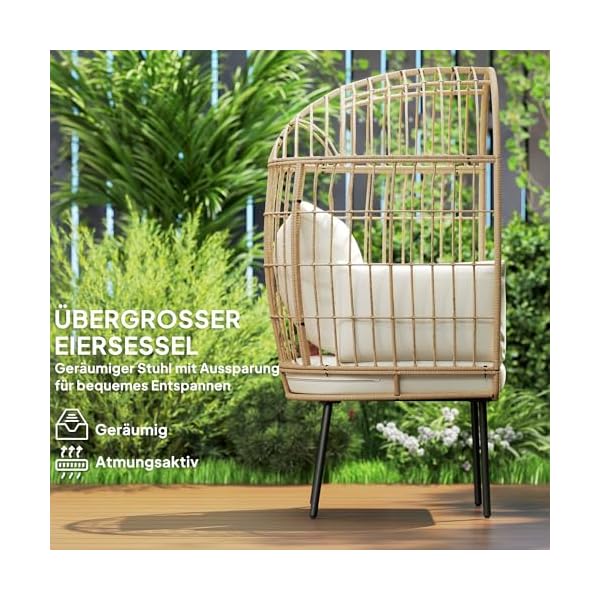 Outsunny Ei-Rattansessel Beige mit Kissen