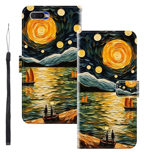 WUACYEAMING Funda para OPPO R15x,con Soporte/Ranura de Tarjeta Cubierta Premium Magnético Suporte TPU Protectora Fundas PU Cuero Flip Multifuncional El mar y los Barcos