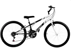 Bicicleta de Passeio Ultra Bikes Esporte Bicolor Rebaixada Aro 24 Reforçada Freio V-Brake – 18 Marchas Preto/Branco
