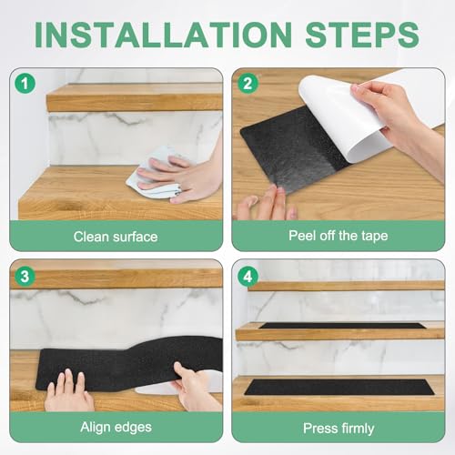 Image of M METERXITY 15-Pack Anti Slip Traction Tape 30 inch x 6 inch Best Grip Tape Grit Outdoor Non-Skid Tape High Traction Friction Abrasive Adhesive for Indoor /Outdoor Stairs Step [Black]
