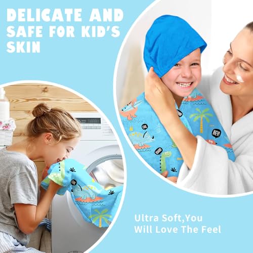 Image of Dinosaur Boys Beach Towel with Hoodie for Kids Toddlers Age 4-8,Dino Blue Bath Towels Shower Wrap for Boys, Hooded Poncho Beach Blanket for Pool Swimming Cute Wearable Bath Towel for Child
