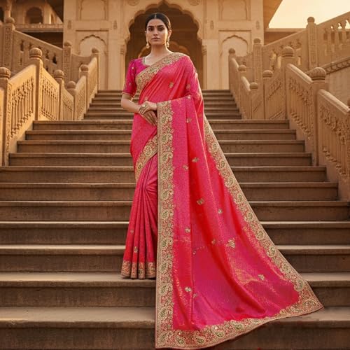 Image of Glory Sarees Women's Pure Soft Silk Banarasi Saree Traditional Embroidery Paisley Border With Blouse Piece (Qualamkars 103 Parent A)