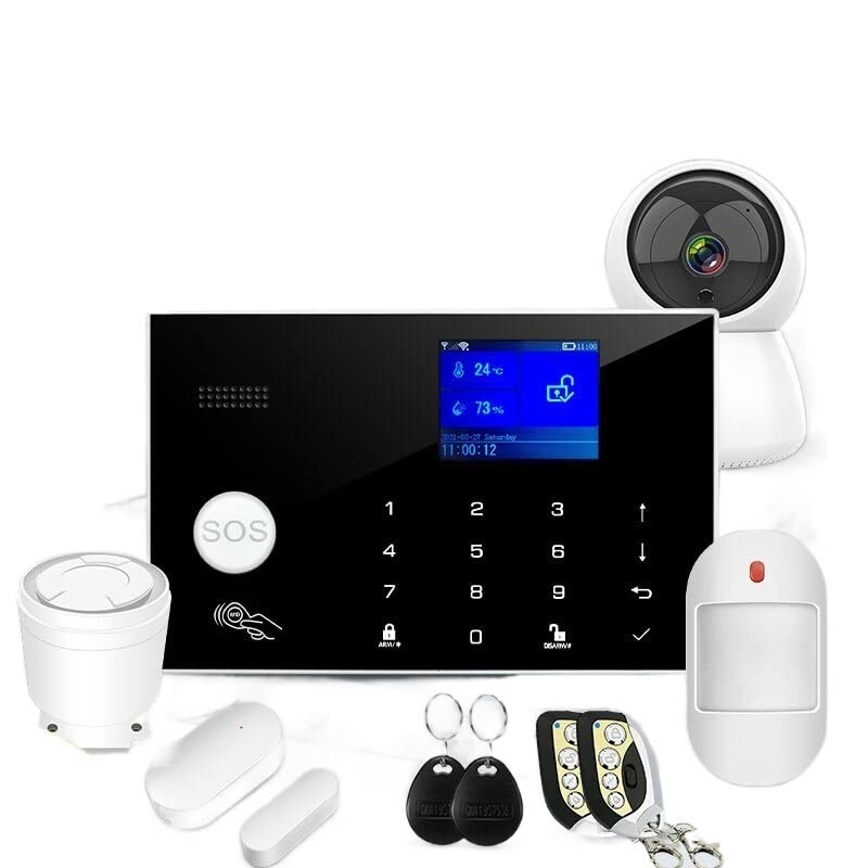 Kit Alarma Casa, Wifi Gsm Alarm System 433MHz Home Burglar Security Alarm Wireless Wired Detector Rfid Touch Keyboard Temperature Humidity(Q)