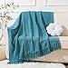 BATTILO HOME Teal Throw Blanket for Couch, Knit Woven Turquoise Blankets Versatile for Chair, Super Soft Warm Decorative Green Blanket with Tassels for Bed Sofa, 50