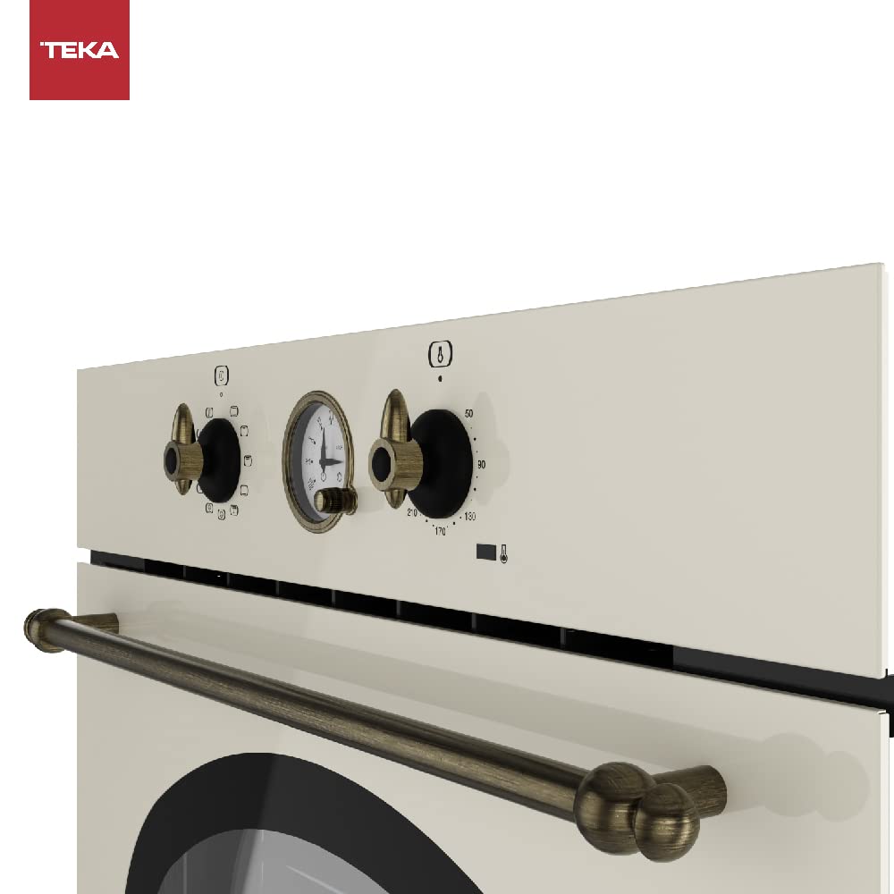 Teka HRB 6300 VN - Horno Multifunción SurroundTemp de 60 cm, Country Style Edition, 9 Funciones de Cocinado, Reloj Analógico con Programador, Color Vainilla
