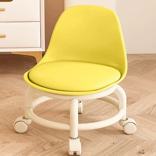 ESGT Low Roller Seat Wheel Stool Chair PU Leather Rolling Stool Seats on Wheels for Home Office Fitness Round Roller Seat Stool (Yellow)