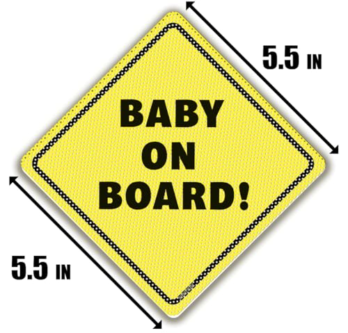 Image of Baby On Board Sticker Sign - Essential for Cars - 2 Pack, 5.5 inch by 5.5 inch - Bright Yellow and See-Through On Window - Best Safety Signs - No Need for Suction Cup or Magnet - Durable and Strong Adhesive