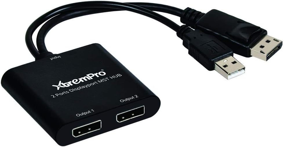 2 Ports DisplayPort MST Hub Splitter Support HDCP, SST, and Extended MST, 3840x2160P@30Hz - Black (61072)