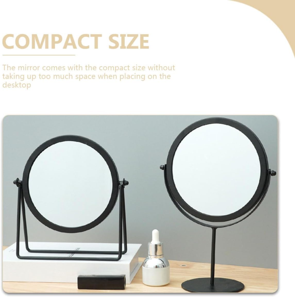 HOMSFOU Shaped Desktop Makeup Mirror for Women, Black High-Stand Table Vanity Mirror for Home Bedroom Decor image 3
