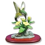 BANBERRY DESIGNS Hummingbird Figurine Porcelain with Buttercup Flowers on Wood Base- Hummingbird Gifts