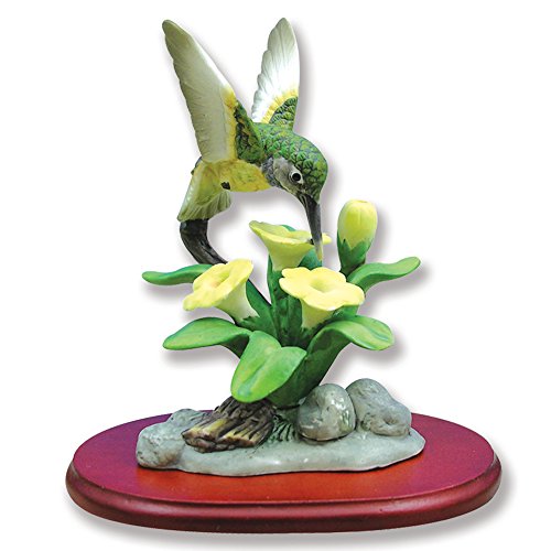 BANBERRY DESIGNS Hummingbird Figurine Porcelain with Buttercup Flowers on Wood Base- Hummingbird Gifts