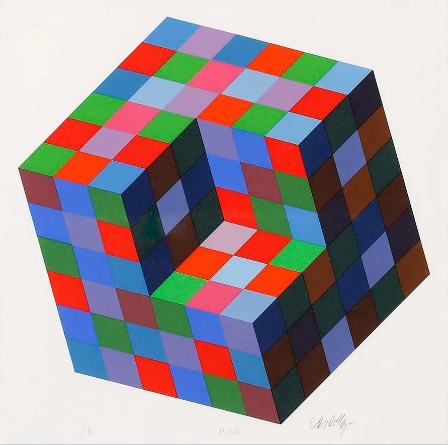 Toile optique Vasarely affiche murale 60x60 pour réveiller un mur blanc