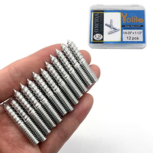 Image of 12 Pack 1 /4-20 x 1-1 /2 Inch Silver Hanger Bolts 1 /4-20 inch Double Headed Bolts 1 /4 Wood Dowel Screw Self-Tapping Screw Hanger Bolts for Furniture Screws Double Screw Threaded Rods Bolt 37mm length