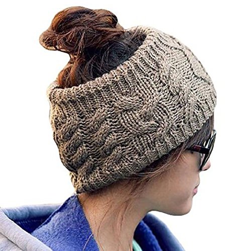 JOVANA Winter Warm Twist knitting wool hat headgear Women's Ladies Korea Knit Crochet flora Twist Style Headband Head Wrap (Brown)