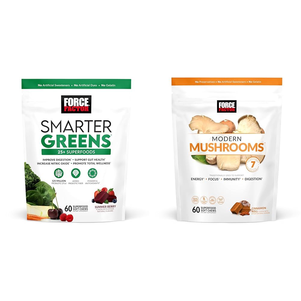 Force Factor Mastigáveis de Superalimentos com Probióticos e Cogumelos, 60 unidades