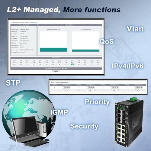 Image of Industrial Managed 10G Ethernet PoE Switch, 2*10G SFP + Slot+4*Gigabit SFP Slot +8*RJ45 Port, PoE Networking Switch Supporting Din-Rail, 48~57VDC Power Input