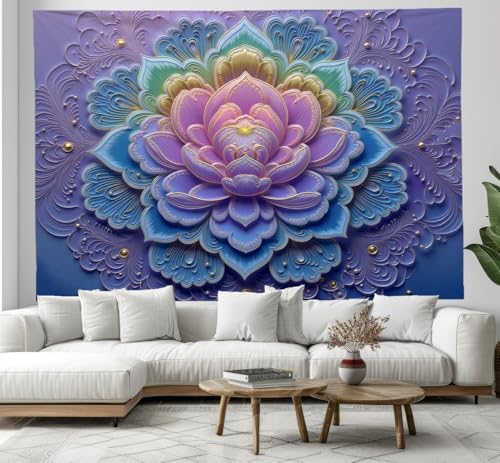 Tapiz de pared mandala 3D JRISEMECY morado de 230x150 cm para decorar tu dormitorio con flores.