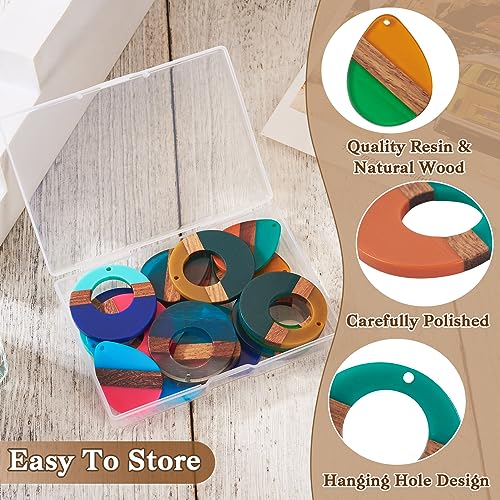 Pandahall 24Pcs Resin Wood Pendants Ring Donut Water Drop Wooden Charms for Dangle Earring Necklace Jewelry Making Findings - Image 2