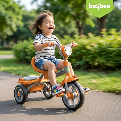 Image of GoodLuck Baybee Flyer Foldable Baby Tricycle for Kids | Kid Cycle with LED Light, Music & Storage Baskets | Baby Tricycle with Adjustable Seat & Handle | Cycle for Kids 2 to 5 Years (Orange)
