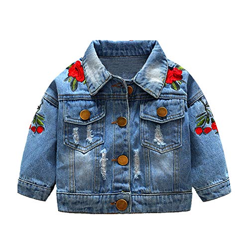 Toddler Baby Denim Jackets Button Down Jeans Coat Ripped Hooded Top Fall Cowboy Long Sleeve Overcoat Basic Hoodie Casual Outwear Clothes for Kids Girls Boys Blue&Flower?No Faux Fur Fleece? 2-3T