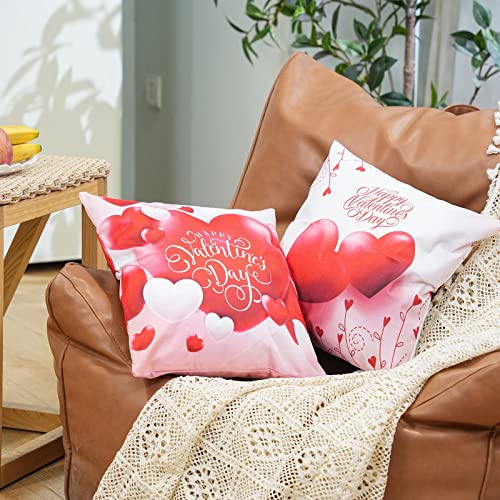 Ezving Red Pillow Covers 16X16, Valentines Day Pillow Covers 16X16, Decorative Throw Pillow Covers With Red Heart Valentine's Day Case Set Of 4 For Couch Sofa Living Room Outdoor Decorations #TOP2