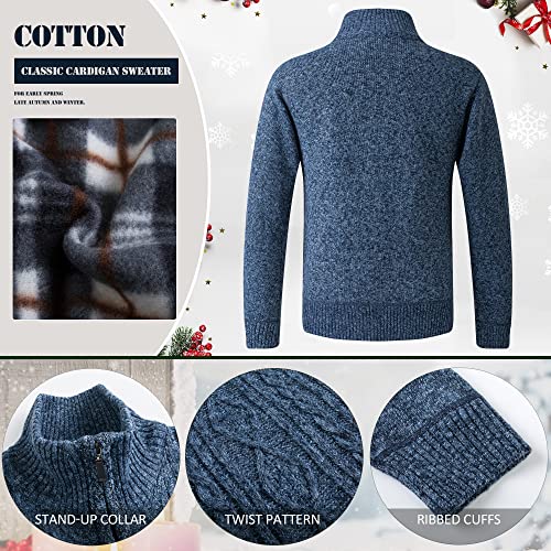 JYG Cardigan Sweaters for Men Full Zip Fleece Lined Up Stand Collar Slim Fit Knitted Sweater with 2 Front Pockets3