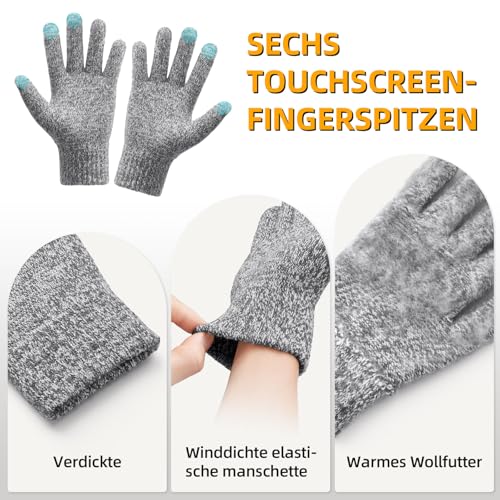 OZERO Unisex Schal Mütze Handschuhe 3er Set - Winteraccessoires Weiche Wolle - Winddicht & Wärmend - Touchscreen-Handschuhe - Geschenke für Herren/Paare/Familie