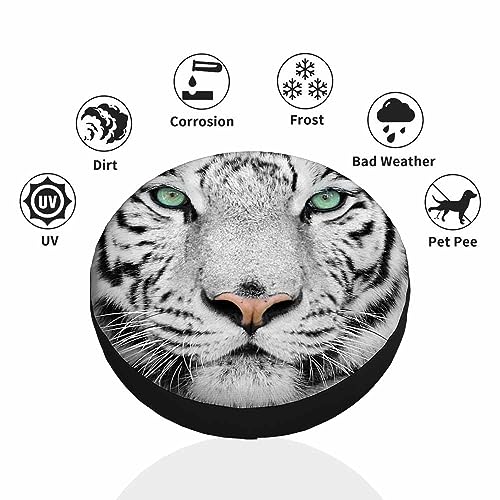 Image of White Tiger Spare Tire Cover Animal Portrait Beautiful Feline Head Closeup Weatherproof Universal Wheel Protectors Camper Tire Covers for Trailer Rv Travel(17 inch)