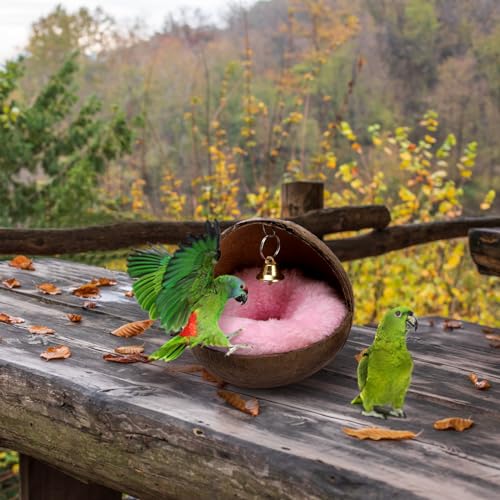 Zenfun COCONUT BIRD NEST Parrot Coco House With Warm Mat, Bird Cage Hanging Toy, Natural Wood Resting Breeding Place For Parakeet thumb #6