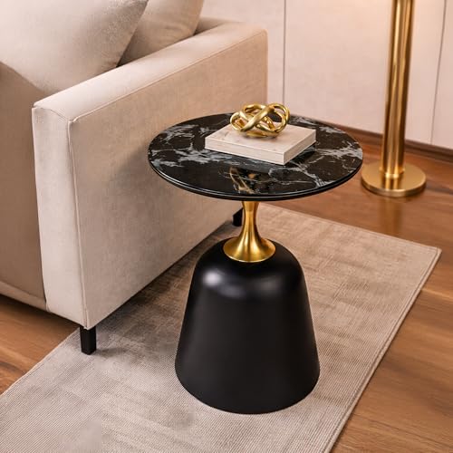 Image of The Attic Rita Luxe End Table Round Shape Elegant Look, Tea Table for Living Room, Black