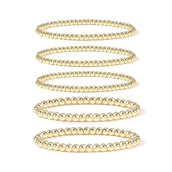 Badu Gold Bead Bracelet for Women 14K Gold Plated Bead Ball Bracelet Stretchable Elastic Hypoallergenic Bohemian Stackable Bracelet