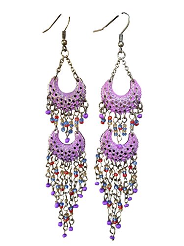 Bohemian Purple Chandelier Dangle Beaded Tassel Earrings
