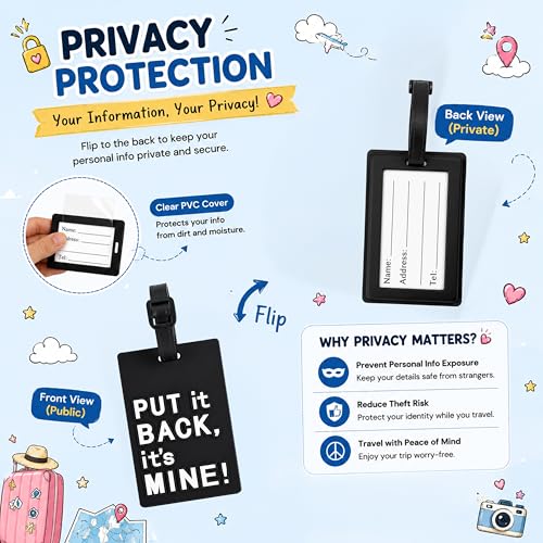 Image of Storite 2 Pk PVC Luggage /Bag /Travel ID Label Tags (Black) | for Suitcase & School Bags Identifier Name Address Label with Plastic Strap