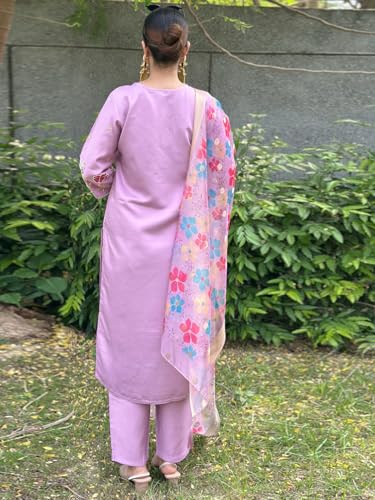 Image of VredeVogel Women's Viscose Silk Blend Straight Kurta Pant Set with Printed Dupatta for Festive & Casual Ethnic Kurta Sets