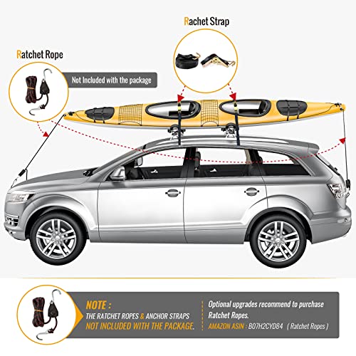 Aa-Racks 2 Pair Double Folding J-Bar Kayak Roof Rack Kayak Carrier For Canoe Boat Paddle Board Surfboard Roof Top Mount On Car Suv Truck Crossbar With Ratchet Lashing Straps #TOP3