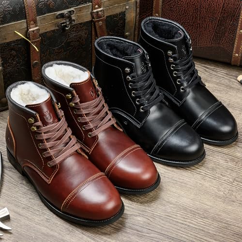 SL-Saint Handgemachte weiche Zehe Herren Klassische Stiefel Wasserdicht-Leder Kuhfell/Wolle Mode Winterschuhe (Braun Wollfutter, Erwachsene, Herren, 44, Numerisch, EU Schuhgrößensystem, M)