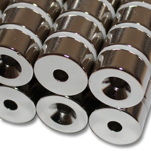 I 50 Stück Neodym Ringmagnete Ø 20 x Ø 5,5 x 10 mm Nord mit Bohrung und Senkung Starke Scheibenmagnete mit Bohrung Supermagnete Haftkraft 14,5kg Ringmagnete zum Verschrauben