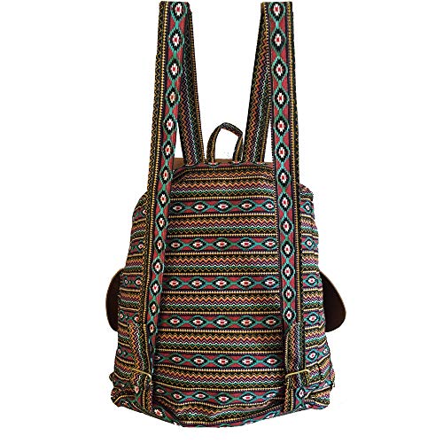 Mochila Feminina grande em tecido Étnica com bolsos laterais