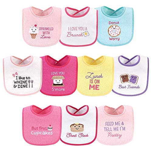 Image of Hudson Baby Unisex Baby Cotton Terry Drooler Bibs with Fiber Filling, Girl Ice Cream, One Size