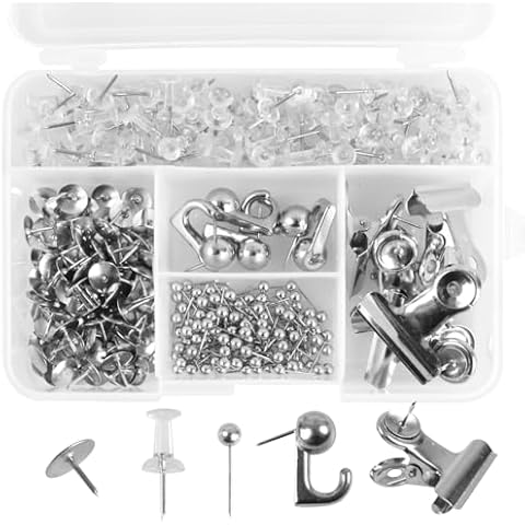Push Pins Set, 310 Pcs Thumb Tacks Map Pins, Tacks, 5 Types Pushpins Thumbtacks for Cork Board Bulletin Boards Office Accessories (Silver) Cover