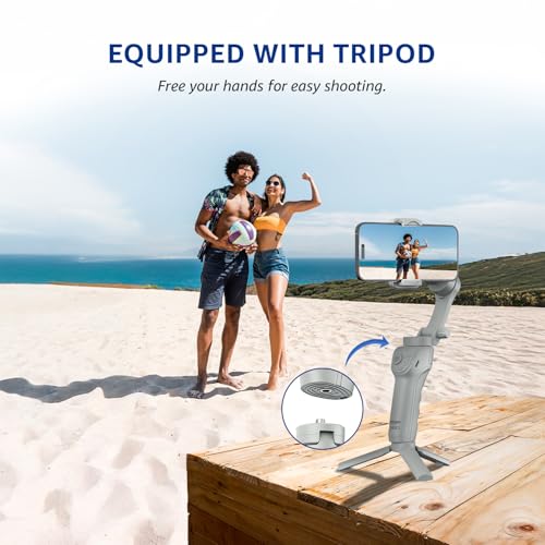 Image of Amazon Basics 3-Axis Smartphone Gimbal Stabilizer with AI Face&Body Tracking|Foldable Design |Adjustable Fill Light| 8 Hr Battery| iPhone, Android Compatible| Perfect for travel /vlogging,Grey (AB-M01)