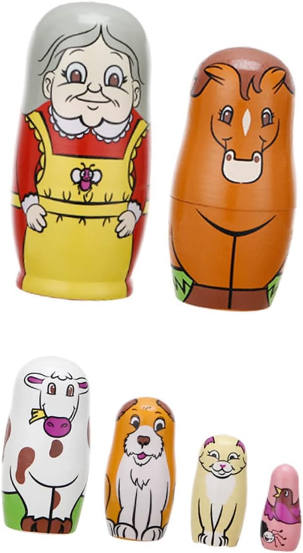 VANZACK 6pcs Boys and Girls Matryoshka Doll Toy Wooden Stacking Dolls Russian Stacking
