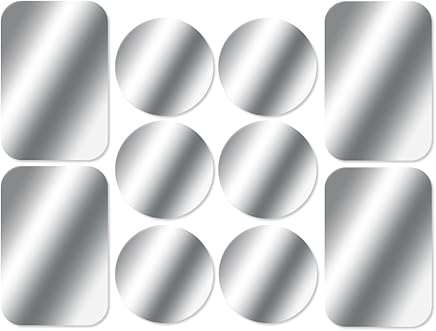AJOXEL [10 Piezas L?minas Met?licas (6 Redondas y 4 rectangulares) con 3M Adhesivos Muy Finas Reemplazo de Placas de Metal para Soporte Movil Coche Magn?tico/Soporte iman movil Coche - Plata
