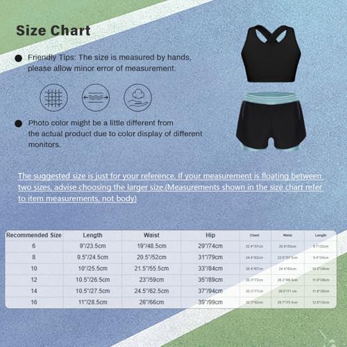 Girls 2-Piece Athletic Set Sleeveless Cross Back Crop Top with Double-Layer Contrast Shorts for Workouts3