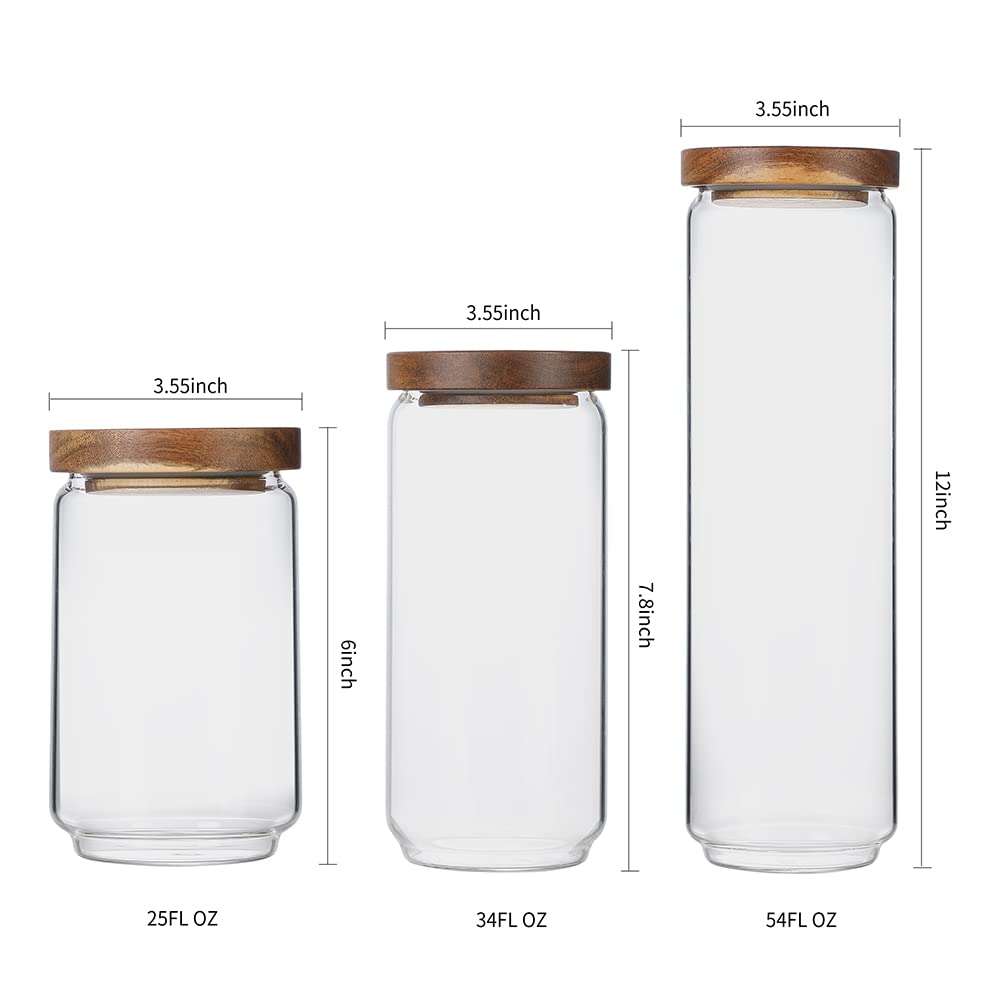 Vorratsdosen aus Glas mit Holzdeckel [5er Set], luftdichte Lebensmittelbehälter stapelbar für Kaffeebohnen| Nüsse| Pasta