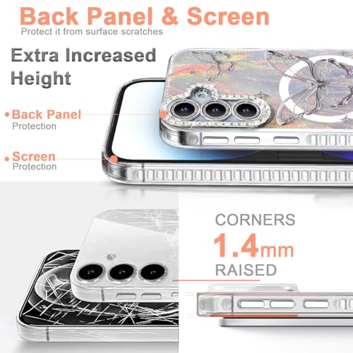 I-MGAE-IN-AR Compact Case for Samsung Galaxy S24 & S25 Butterfly Design,Magnetic Protective Diamond Camera Lens Protection Frame,Cute Soft Shockproof Phone Cases Cover for Women Silver Aesthetic by I-MGAE-IN-AR - Used condition - Image 4