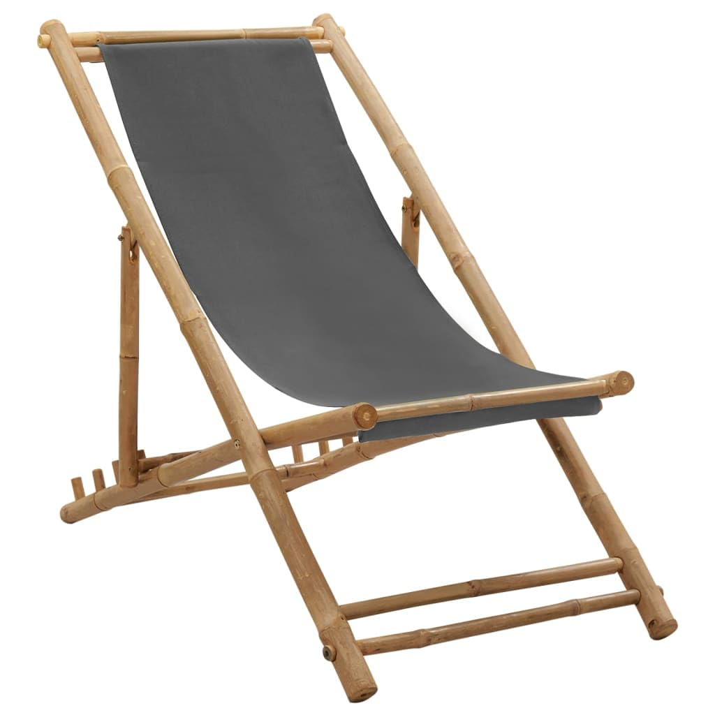 KCCKOM Outdoor Seat Deck Chair Bamboo and Canvas Dark Gray